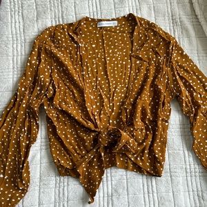 Flowy front tie polka dot long sleeve top